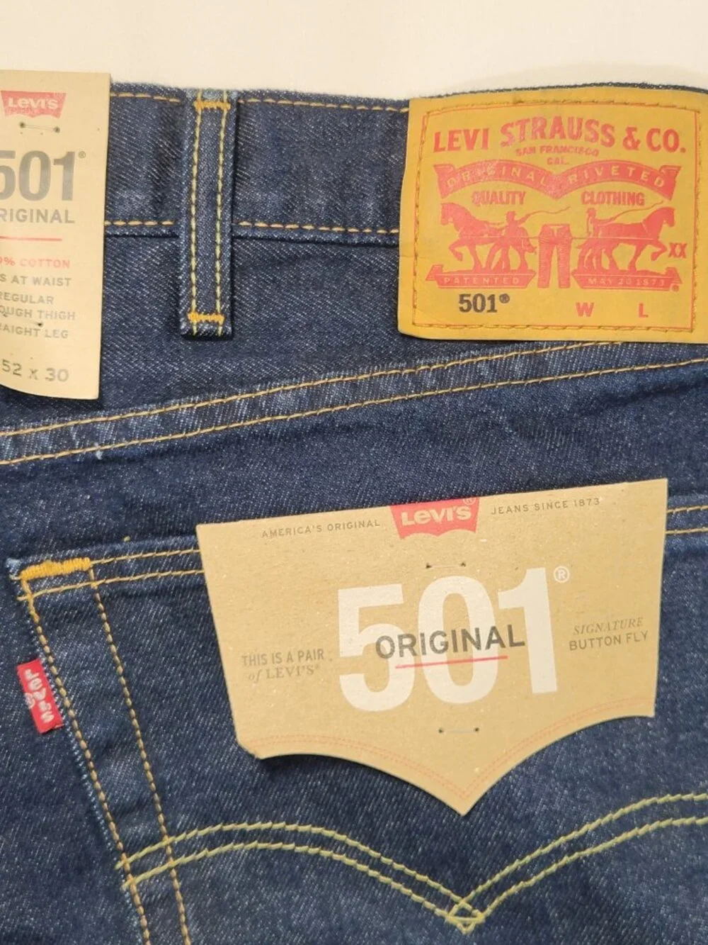 Levi’s 501 Original Men’s Big & Tall Jeans 52x30 NWT Dark Wash Blue Stretch